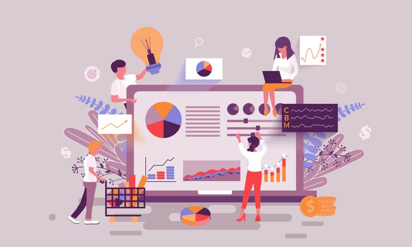 Flat web page design template of business statistic homepage or header decorated people character