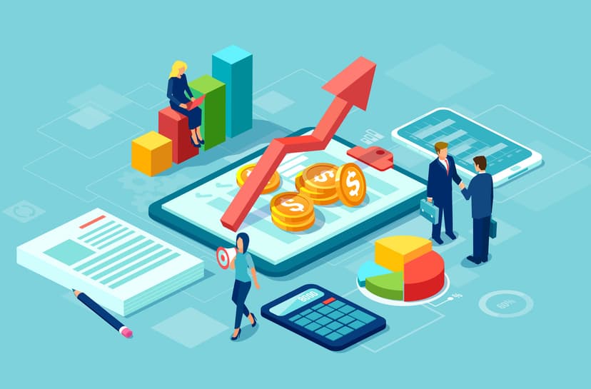 Vector of data analysis concept with team of businesspeople growing successful business