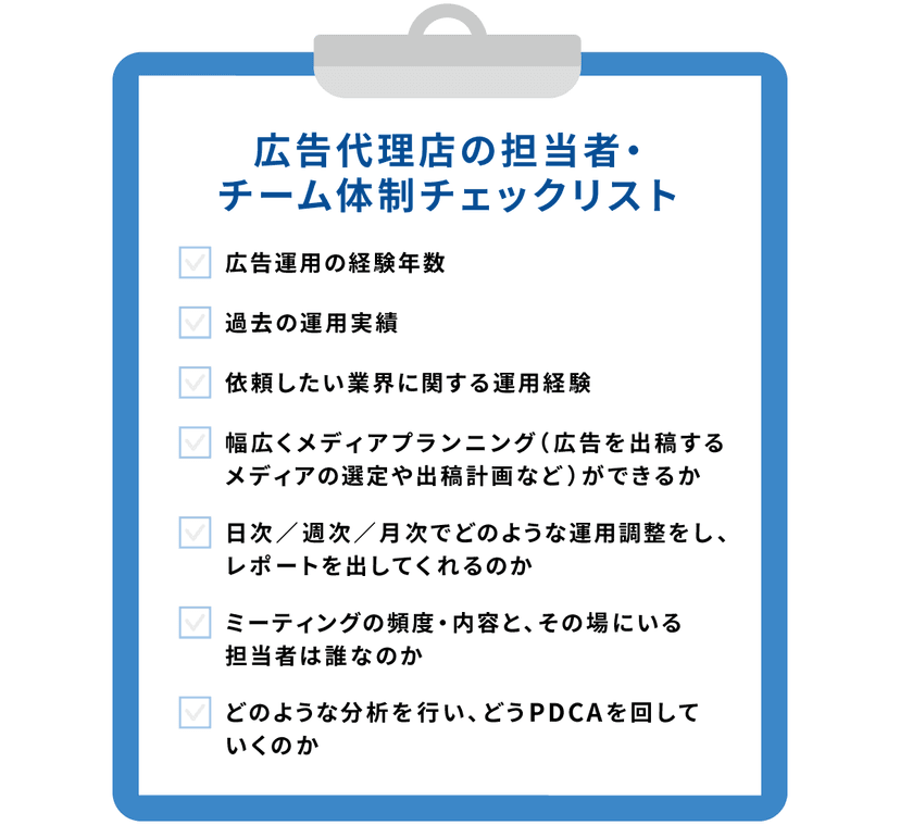 広告代理店の担当者・チーム体制チェックリスト
